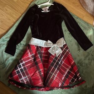 Bonnie Jean Black Dress with Red Plaid and Silver Accent